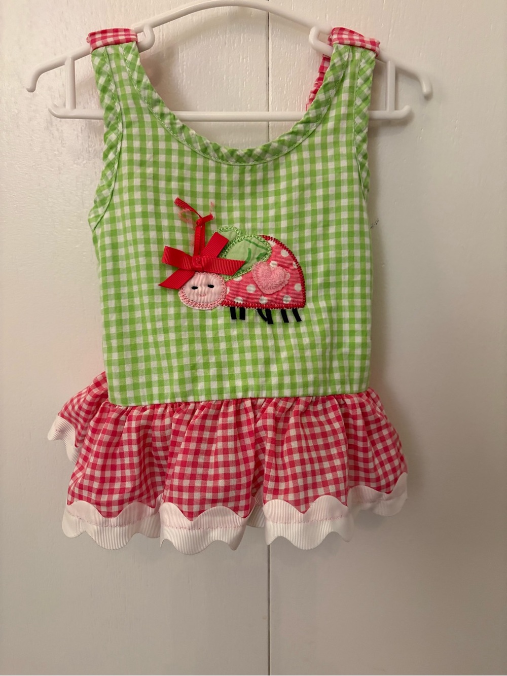 Mud Pie Green and Pink Gingham Ladybug Swim Dress